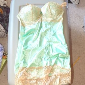 Frederick's of Hollywood Mint Lace Satin Chemise